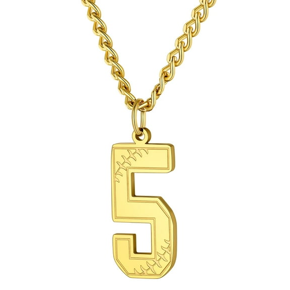 KeyStyle Baseball Necklaces for Men Gold Plated Number Pendant Necklace for Sports Athlete Mens Chain Necklace Birthday Gifts for Men