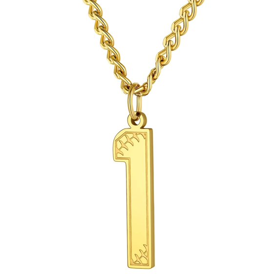 KeyStyle Baseball Necklaces for Men Gold Plated Number Pendant Necklace for Sports Athlete Mens Chain Necklace Birthday Gifts for Men