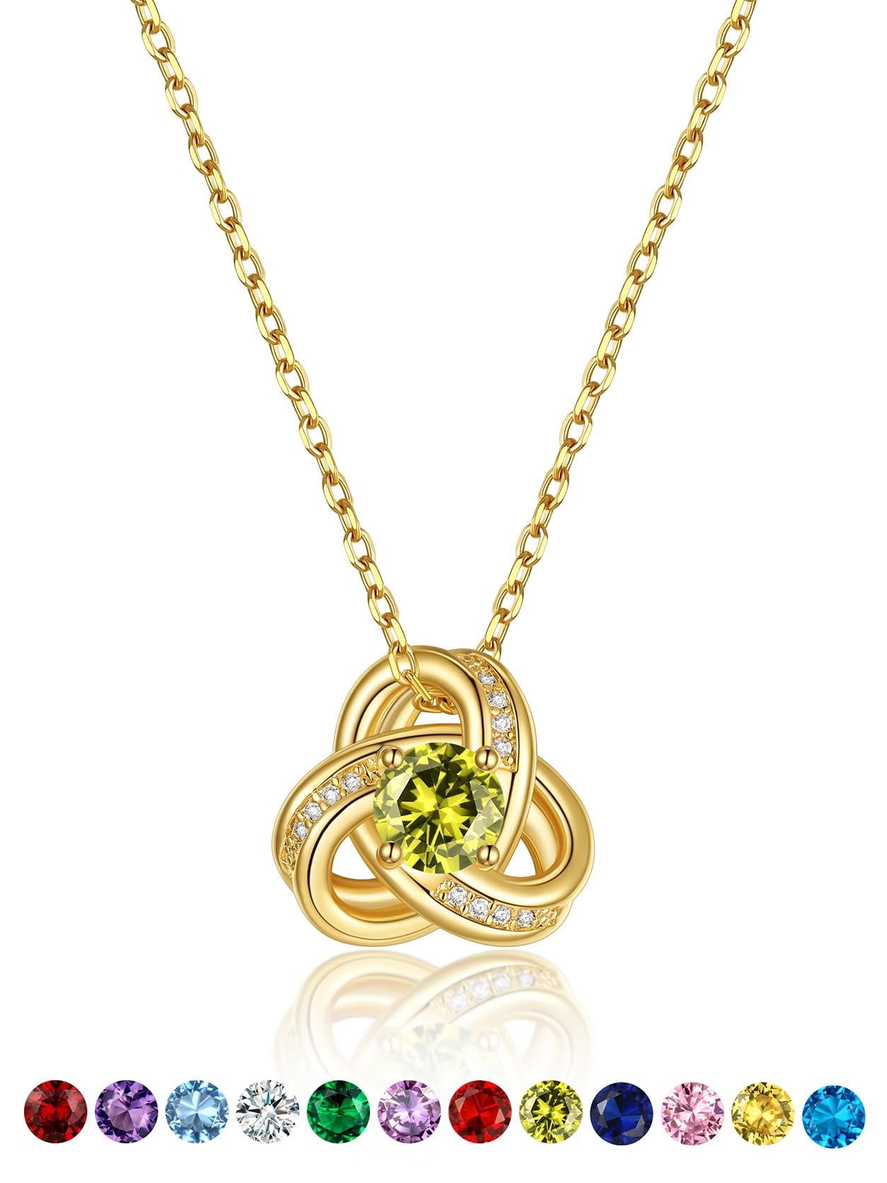 Keystle KeyStyle Birthstone Necklace for Women 14K Gold Plated Love Knot ...
