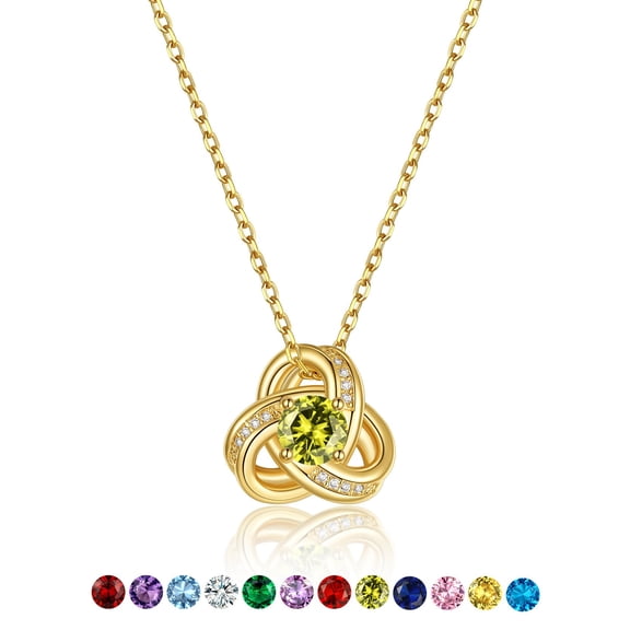 KeyStyle Birthstone Necklace for Women 14K Gold Plated Love Knot Pendant Necklace with Cubic Zirconia Valentines Gifts for Girlfriend