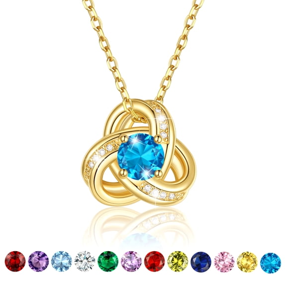 KeyStyle 14K Gold Plated Birthstone Necklace for Women Love Shape Knot Necklace Mother's Day Jewelry Christmas Valentine's Gifts for Girlfriend