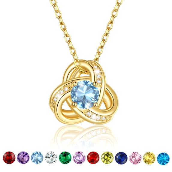 KeyStyle 14K Gold Plated Birthstone Necklace for Women Love Shape Knot Necklace Birthday Jewelry Anniversary Valentine's Gifts for Wife