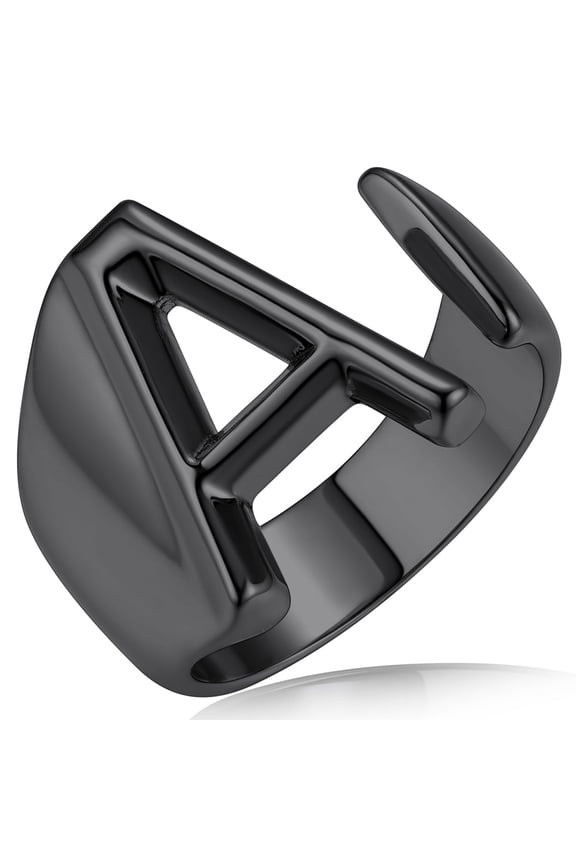 Black Letter Initial Ring for Women Bold Open Statement Ring Adjustable Trendy Party Jewelry Birthday Valentine's Day Gift for Wife