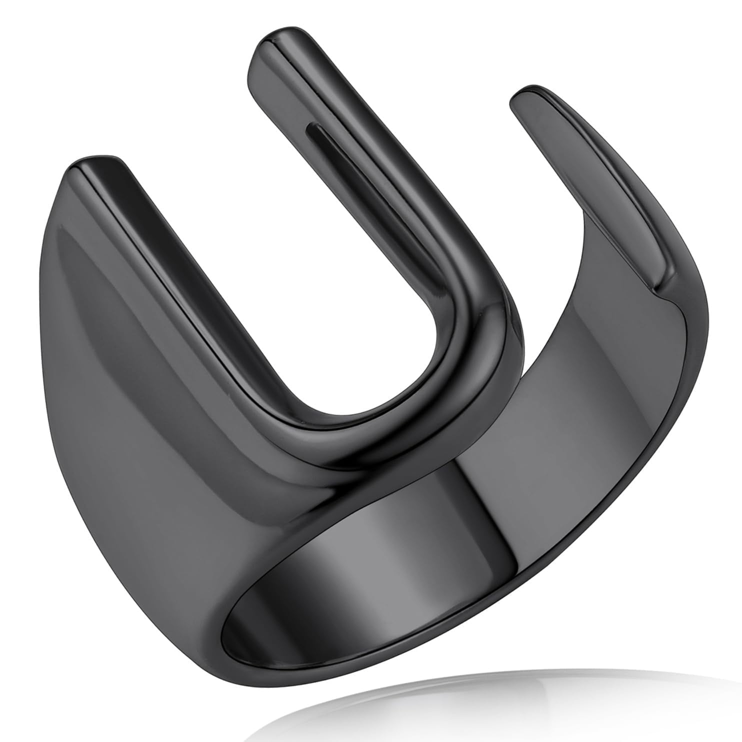 Keystle KeyStyle Black A-Z Letter Initial Statement Ring for Women Bold Open ...