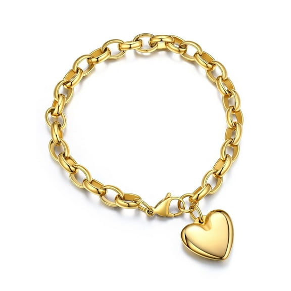 KeyStyle 14K Gold Plated Bracelet for Women Heart Charm Chain Bracelets Adjustable Link Bracelet Birthday Christmas Jewelry Valentine's Day Gift for Her