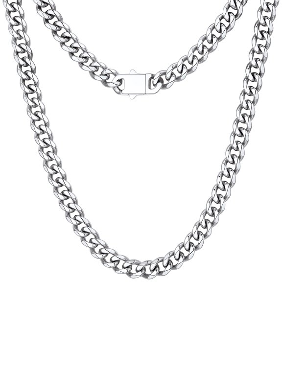 Chain Necklace for Men Women, Stainless Steel Maimi Cuban Link Chain, Trendy Hip Hop Curb Chain Jewelry Birthday Christmas Valentine Gifts,6/9/12mm Width,18-30" Length