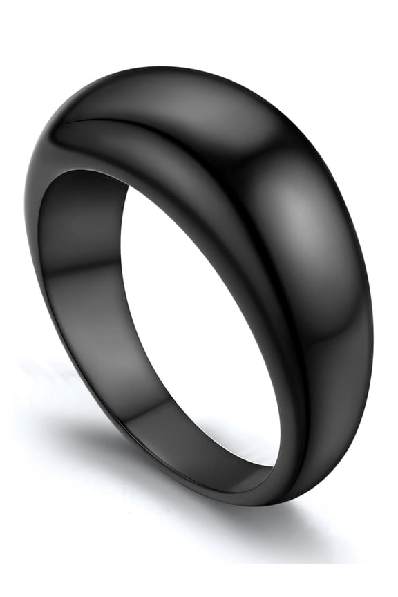 Chunky Dome Rings for Women Black Plated Signet Ring for Men Stacking Croissant Statement Ring Jewelry Gift, Size 7-12