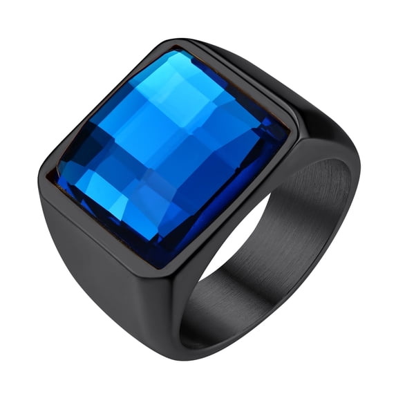 KeyStyle Created Sapphire Rings for Men Stainless Steel Statement Ring with Blue Topaz Birthstone Signet Ring Birthday Gemstone Jewelry Father Day Anniversary Gift for Husband, 15mm Created Sapphire