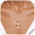 thumbnail image 1 of KeyStyle Cross Necklace for Women 14K Gold Plated Dainty Large Cross Pendant Religious Christian Jewelry Faith Gift, 1 of 10