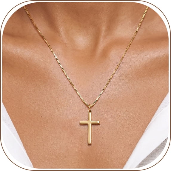 KeyStyle Cross Necklace for Women 14K Gold Plated Dainty Large Cross Pendant Religious Christian Jewelry Faith Gift