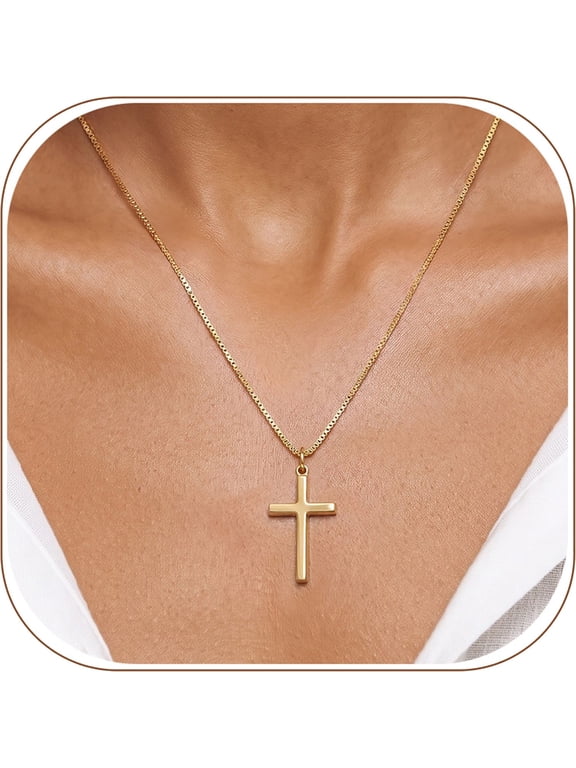 Cross Necklace for Women 14K Gold Plated Dainty Large Cross Pendant Religious Christian Jewelry Faith Gift