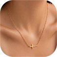 thumbnail image 1 of KeyStyle Cross Necklace for Women 14K Gold Plated Dainty Sidways Cross Pendant Choker Necklaces Simple Trendy Jewelry, 1 of 10
