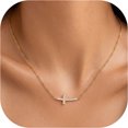 thumbnail image 1 of KeyStyle Cross Necklace for Women 14K Gold Plated Sidways Zircon Cross Pendant Simple Trendy Jewelry, 1 of 10