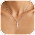 thumbnail image 1 of KeyStyle Cross Necklace for Women 18K White Gold Plated Large Cross Pendant Dainty Hypoallergenic Chain Jewelry Gift for Her, 1 of 10