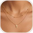 thumbnail image 1 of KeyStyle Cross Necklace for Women,Double Layered Cross Pendant 14K Gold Plated over Copper Christmas Easter Christian Jewelry Gifts, 1 of 10
