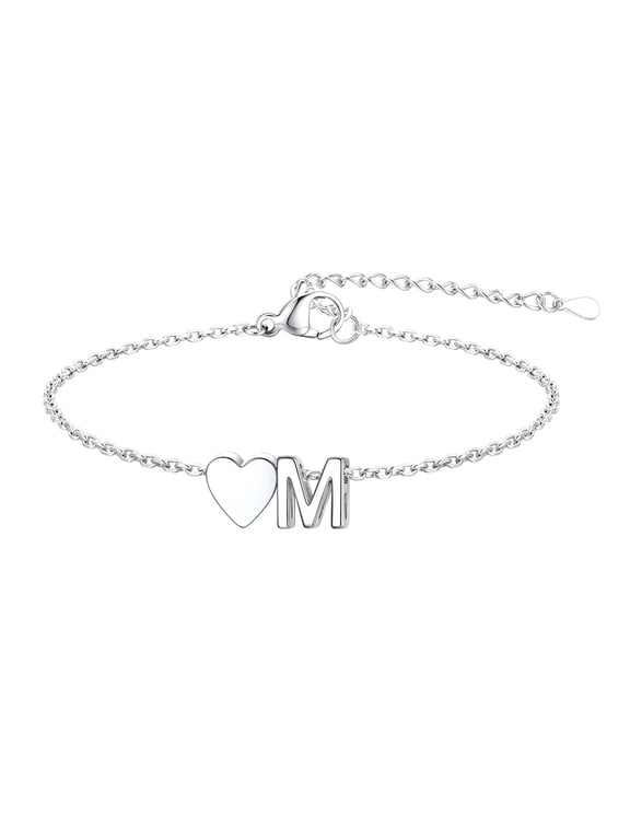 Dainty Initial Charm Bracelet for Women Stainless Steel Heart Letter Bracelet Birthday Mothers Day Graduation Gifts for Her