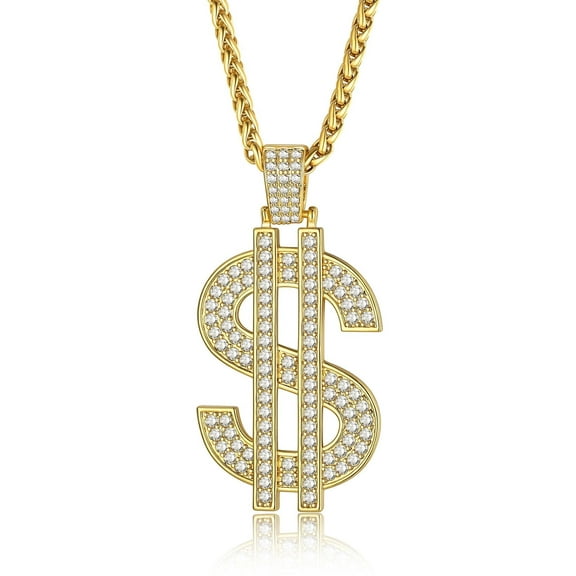 KeyStyle Dollar Sign Chain Pendant Necklace for Men Hip Pop Money Necklaces with Cubic Zirconia Womens Necklaces Fashion Jewelry Birthday Gifts for Men