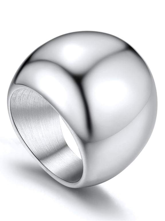 Dome Rings for Women Chunky Signet Ring for Men Stainless Steel Stacking Croissant Statement Ring Jewelry Birthday Gift, Size 7-12