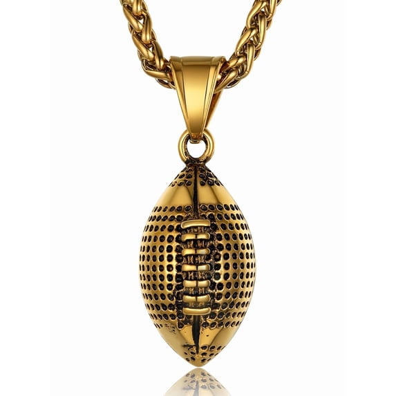 KeyStyle Football Pendant Necklaces for Men Stainless Steel Chain Necklaces for Athlete Sports Lover Jewelry Necklace Father Day Valentine's Day Gift for Men