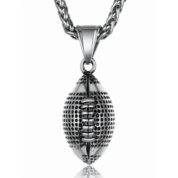 KeyStyle Football Pendant Necklaces for Men Stainless Steel Chain Necklaces for Athlete Sports Lover Jewelry Necklace Father Day Valentine's Day Gift for Men