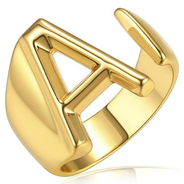 KeyStyle Initial Ring for Women Alphabet Letter Ring Adjustable 14K Gold Plated Personalized Bold Statement Jewelry Stacking Ring Gifts for Her