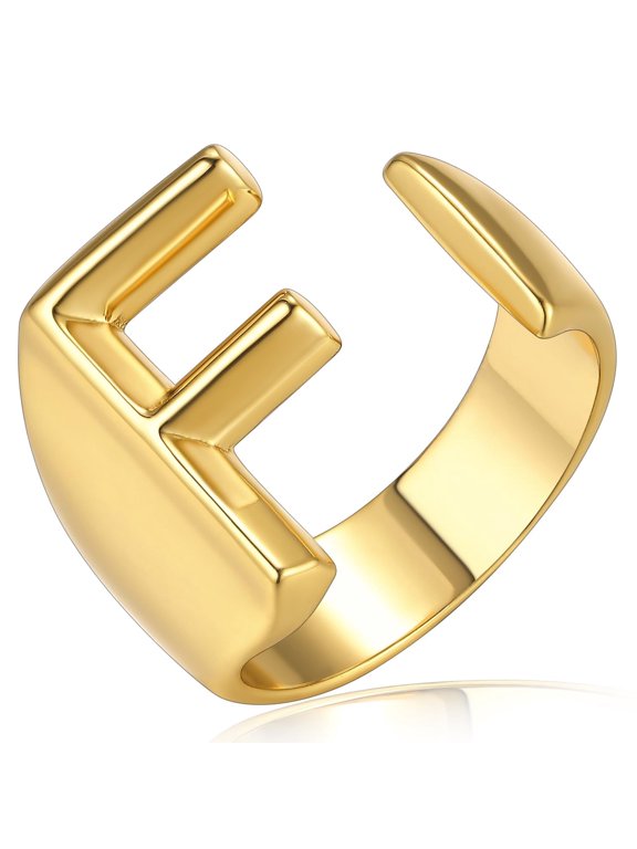 14K Gold Plated Initial Ring for Women Alphabet Letter Ring Adjustable Personalized Bold Statement Jewelry Stacking Ring Valentine's Day Gifts for Girlfriend