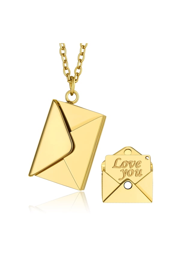 Envelope Locket Necklace for Women 14K Gold Plated Necklace with Love You Letter Personalized Christmas Anniversary Gifts