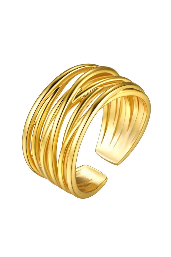 Gold Plated Band Ring for Women Men Adjustable Personalized Cuff Statement Tube Ring