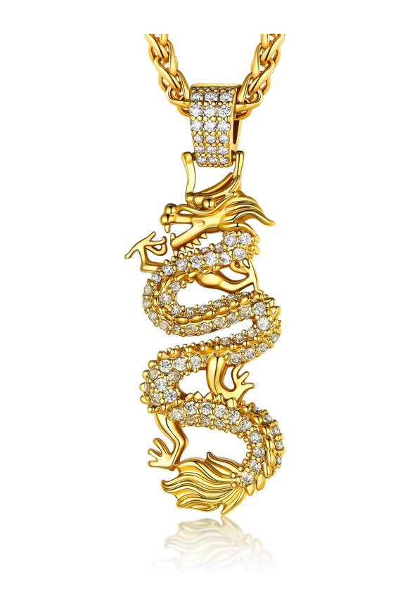 Gold Plated Dragon Pendant Necklace for Women with Cubic Zirconia Chinese Religious Necklace for Men & Women Amulet Pendant Necklaces Anniversary Jewelry Gift