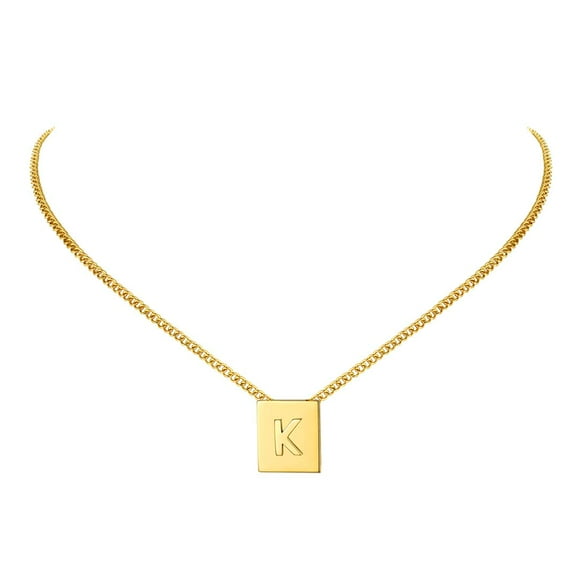 KeyStyle Gold Plated Initial Pendant Necklace for Women A-Z Letter Necklace Square Pendant Chain Necklace Birthday Jewelry Gift for Mom