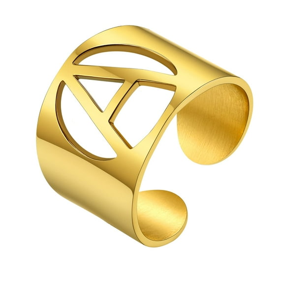 KeyStyle Gold Plated Initial Rings for Women Letter Statement Cuff Rings for Men Adjustable Jewelry Birthday Gift for Women