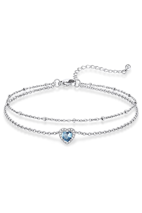 Heart Birthstone Anklets for Women Stainless Steel Adjustable Anklets Bracelets for Summer Beach Pool Parties, Mother's Day Jewelry Valentine's Day Gift for Wife