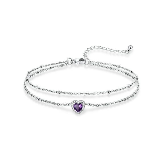 KeyStyle Heart Birthstone Anklets for Women Stainless Steel Adjustable Anklets Bracelets for Summer Beach Pool Parties, Mother's Day Jewelry Valentine's Day Gift for Wife