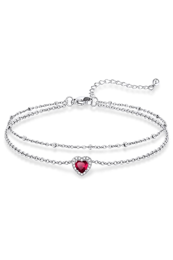 Heart Birthstone Anklets for Women Stainless Steel Adjustable Anklets Bracelets for Summer Beach Pool Parties, Mother's Day Jewelry Valentine's Day Gift for Wife