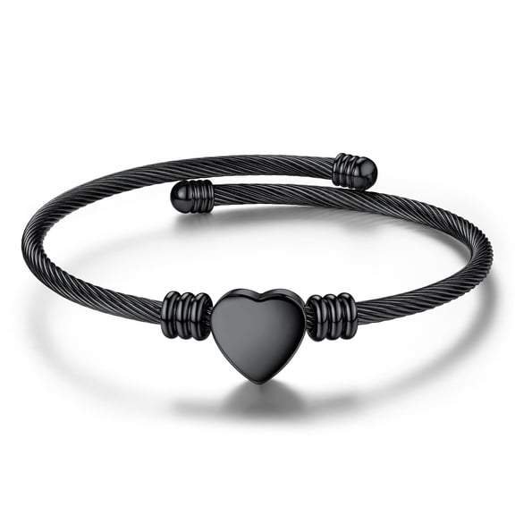 KeyStyle Bracelet for Women, Black Heart Bangle Bracelets Adjustable Jewelry Anniversary Valentine's Day Gifts for Her