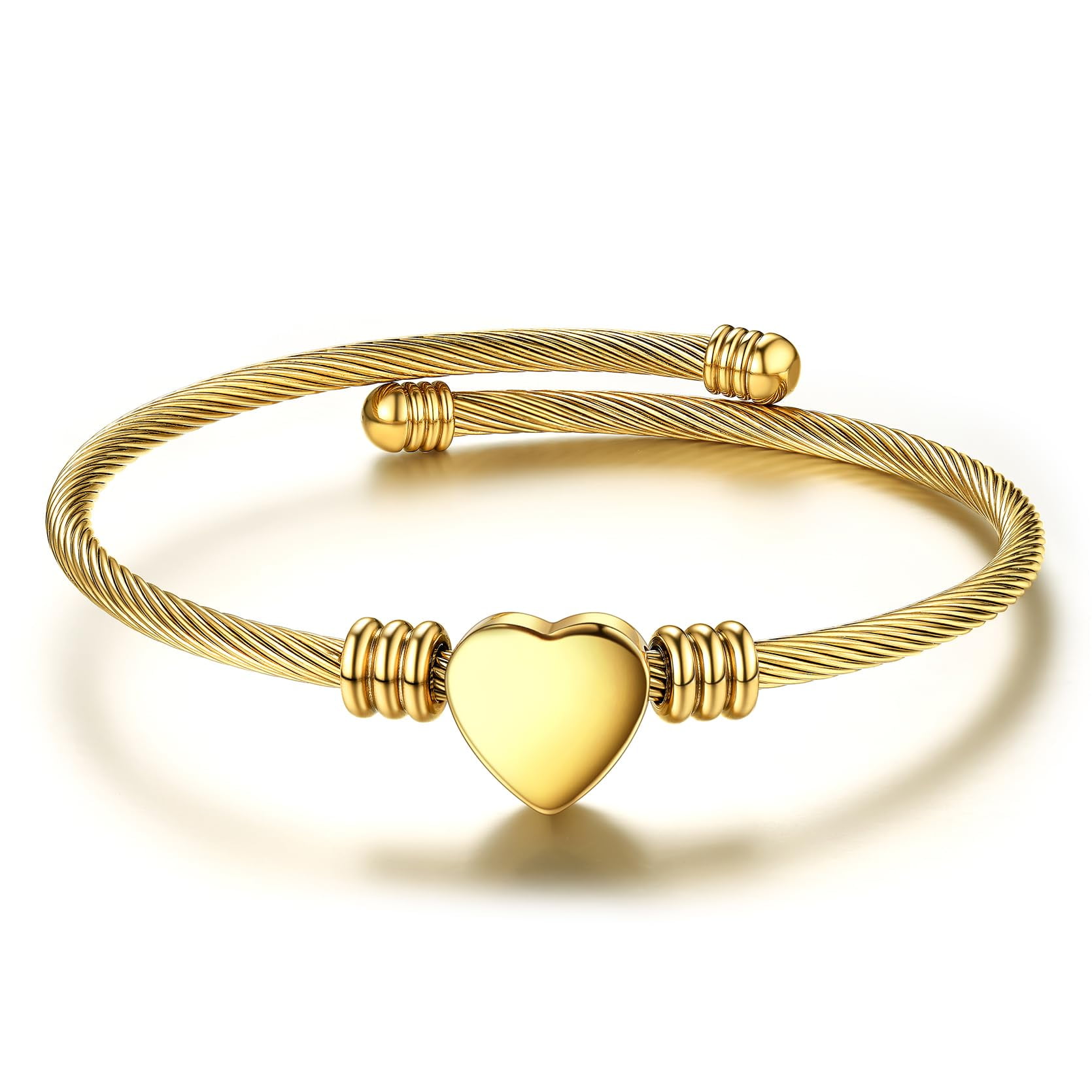 KeyStyle Adjustable Heart Bangle Bracelet for Women 14K Gold Plated ...