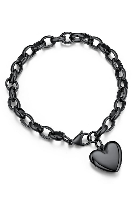 Heart Charm Bracelets for Women Chain Bracelet Black Adjustable Link Bracelets Anniversary Valentine's Day Jewelry Gift for Girlfriend