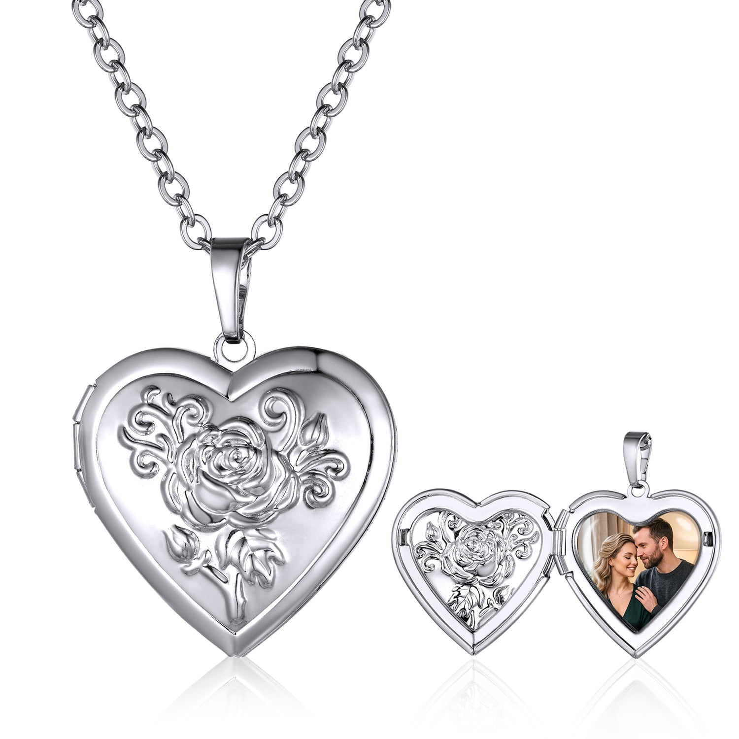 Keystle KeyStyle Personalized Heart Locket Necklace for Women in 18K White Gold ...