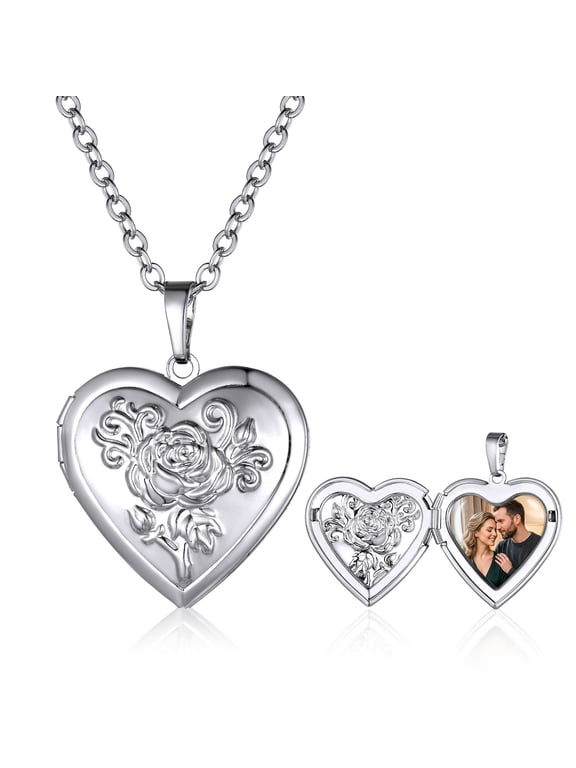 Personalized Heart Locket Necklace for Women in 18K White Gold Plated