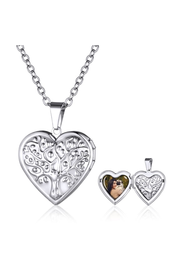 Heart Locket Necklace for Women Tree of Life Personalized Photo Pendant Necklace Christmas Mother’s Day Jewelry Gifts