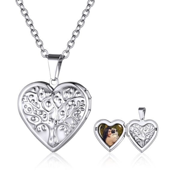KeyStyle Heart Locket Necklace for Women Tree of Life Personalized Photo Pendant Necklace Christmas Mother’s Day Jewelry Gifts