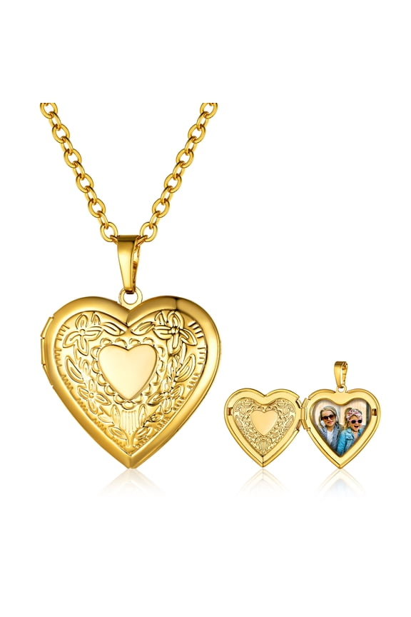 Heart Photo Locket Necklace for Women Vine Floral Heart Gold Plated Necklaces that Holds Pictures Personalized Jewelry Gifts for Women Birthday Gifts for Her