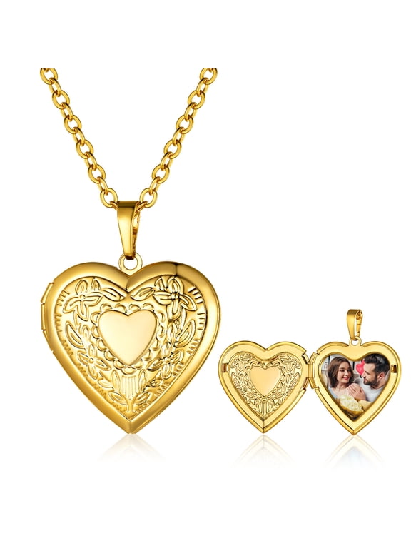 Heart Locket Necklace for Women 14K Gold Plated Personalized Photo Necklaces with Picture Inside Christmas Jewelry Gifts