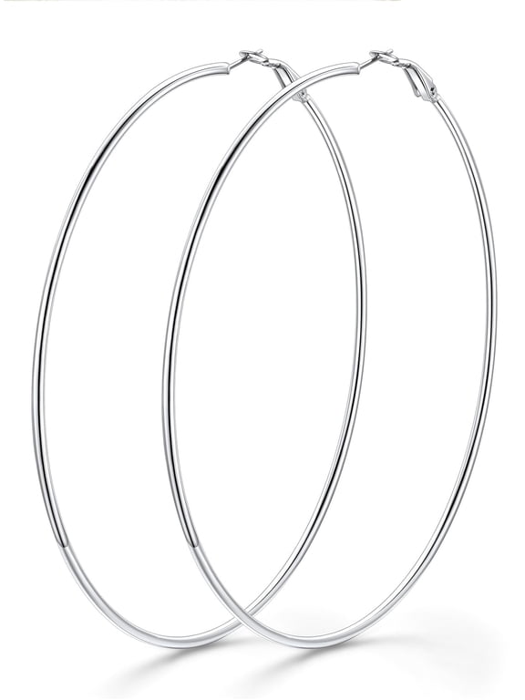 Hoop Earrings for Women 18k White Gold Plated Circle Hypoallergenic Lightwieght Large Hoops Earring 100mm