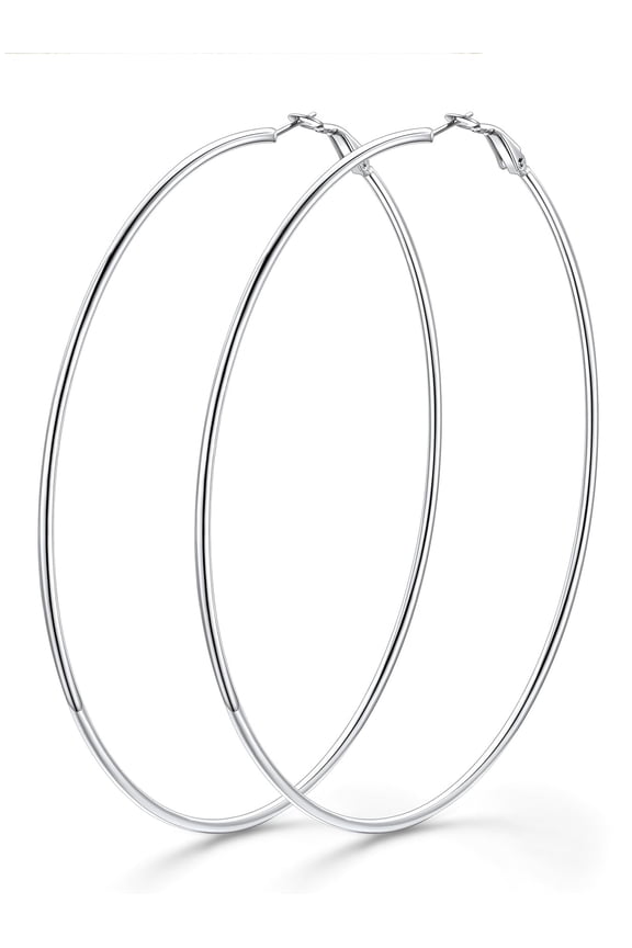 Hoop Earrings for Women 18k White Gold Plated Circle Hypoallergenic Lightwieght Large Hoops Earring 100mm