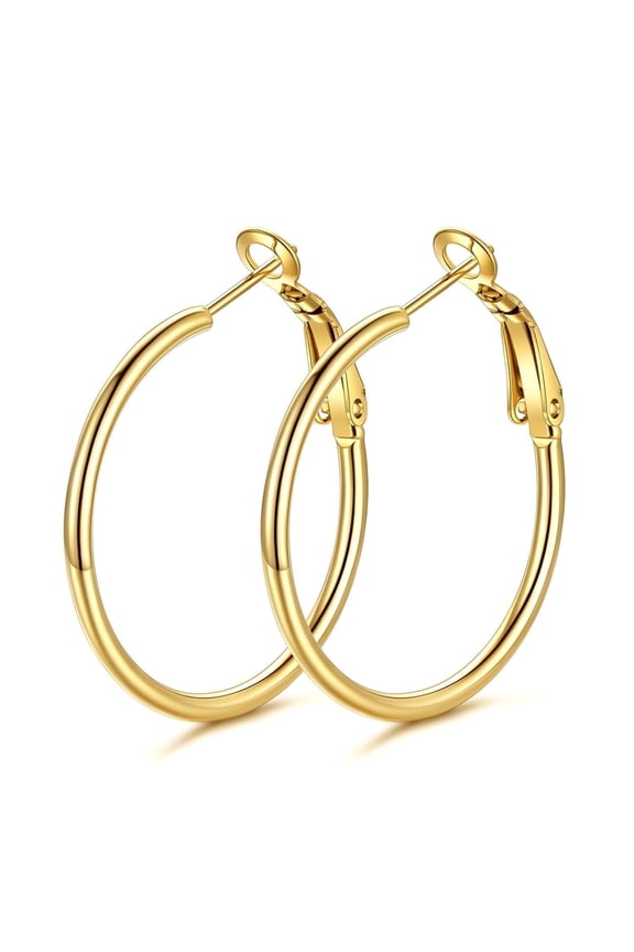 30mm Hoop Earrings for Women Gold Plated Hoop Earrings Lightweight Earrings Birthday Jewelry Gift for Her,2 mm Thick