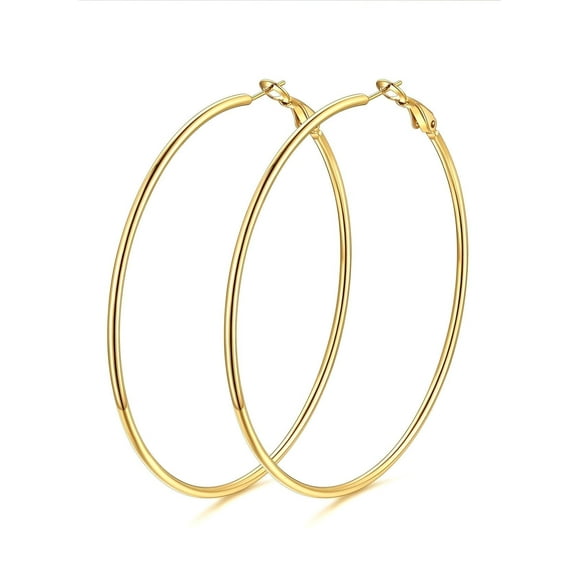 KeyStyle 70mm Hoop Earrings for Women Gold Plated Hoop Earrings Lightweight Large Earrings Birthday Jewelry Valentine's Day Gift for Her