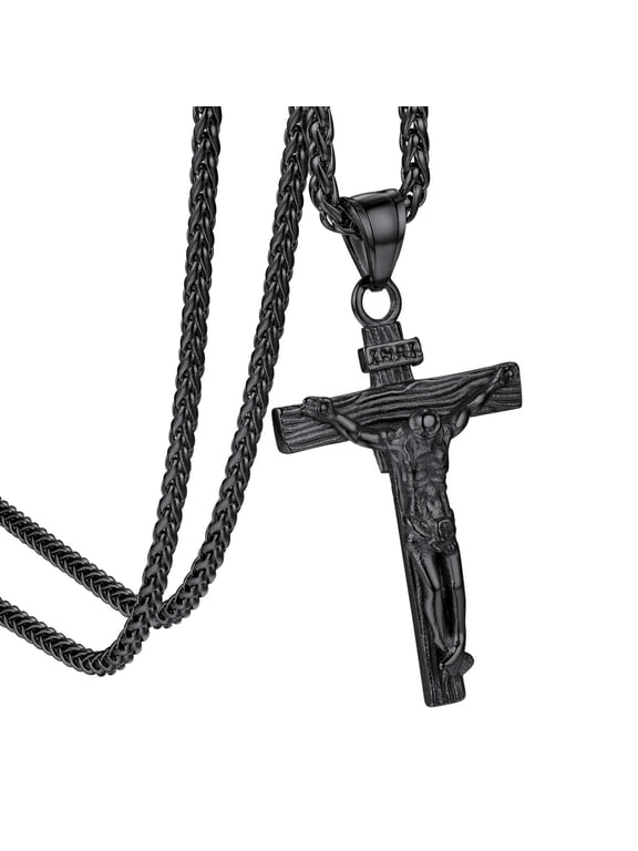 Cross Necklace for Men Stainless Steel INRI Crucifix Cross Pendant Necklace Jesus Christian Religious Jewelry Father Day Gift for Dad Son