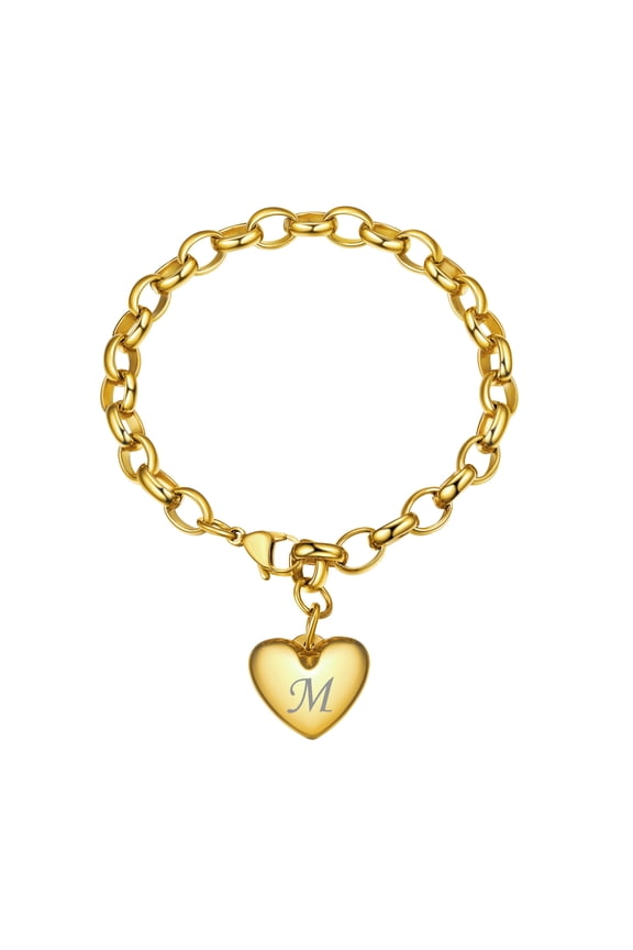 Initial Bracelet Initial Heart Charm Bracelets for Women Gold Plated Personalized Adjustable Letter Link Chain Bracelets Anniversary Gifts for Wife