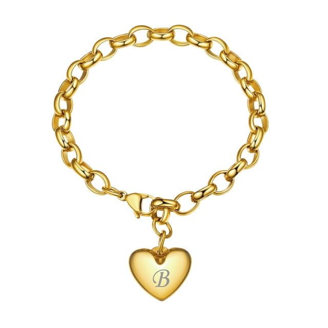 KeyStyle Initial Charm Bracelets Gold Plated Letter Heart Charm Bracelets for Women Adjustable Link Chain Bracelet Fashion Jewelry Mother's Day Gift for Mom